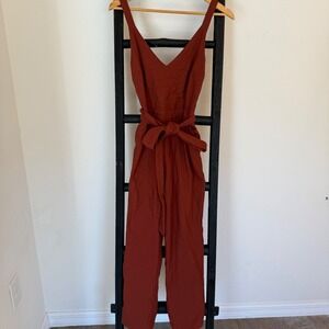 Abercrombie Fitch Rust Red Smocked Bodice Wide Leg Jumpsuit Women's Size S